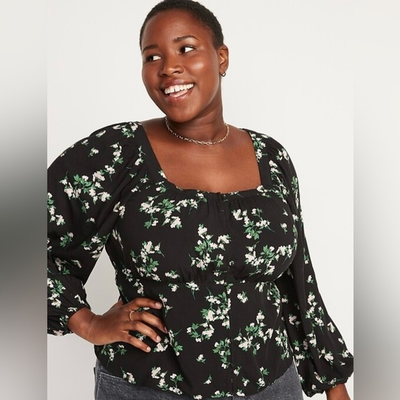 Old Navy Floral Print Square Neck Blouse | Size 4x | NWT - Picture 2 of 4